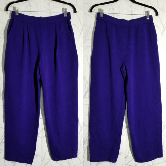 St. John Collection Purple Wool Blend Knit Pleated Trousers - Picture 1 of 4